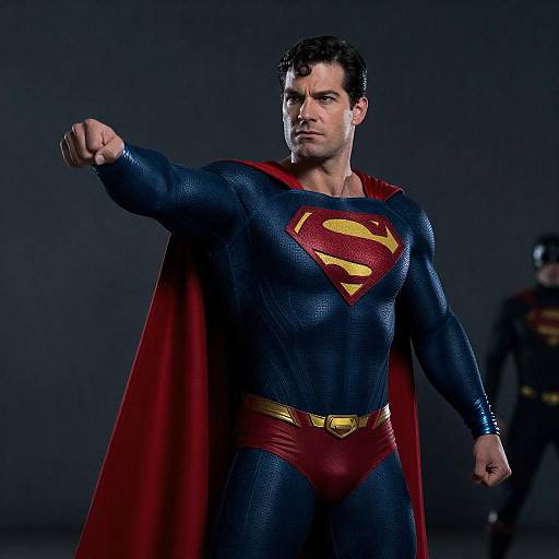 Dynamic Superhero Posing in Blue Suit