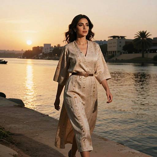 Modern Egyptian Woman by Nile Sunset
