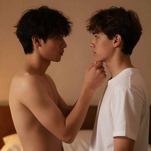 Intense Gaze Between Two Young Men
