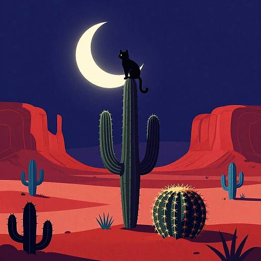 Neon Desert Night with Ringtail Cat