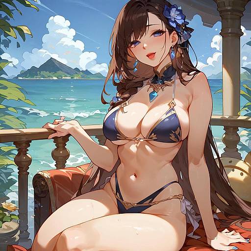 Petite Woman in Triangle Bikini at Sunset