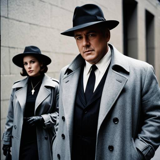 Noir Detective Couple in Gray Trench Coats