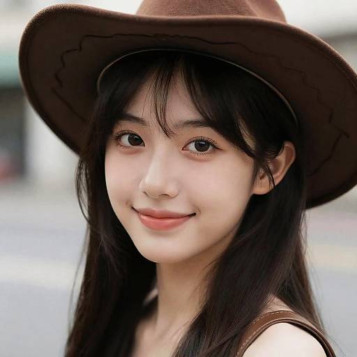 Young Woman Wearing Brown Hat Smiling