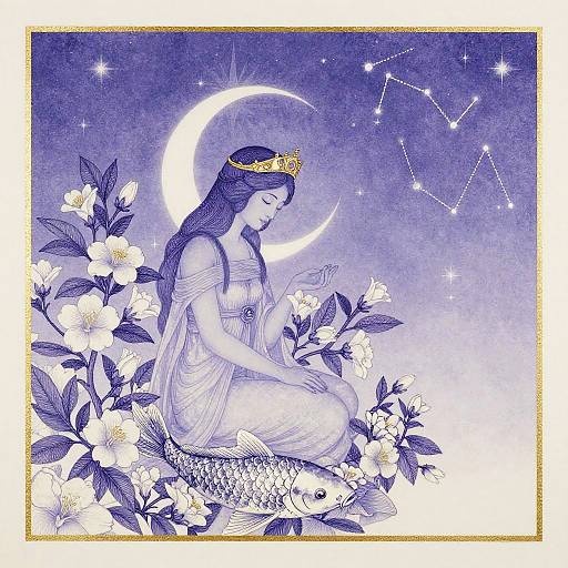 Ethereal Priestess Amid Celestial Blooms