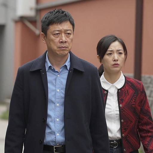 Serious and Concerned East Asian Adults in Urban Setting