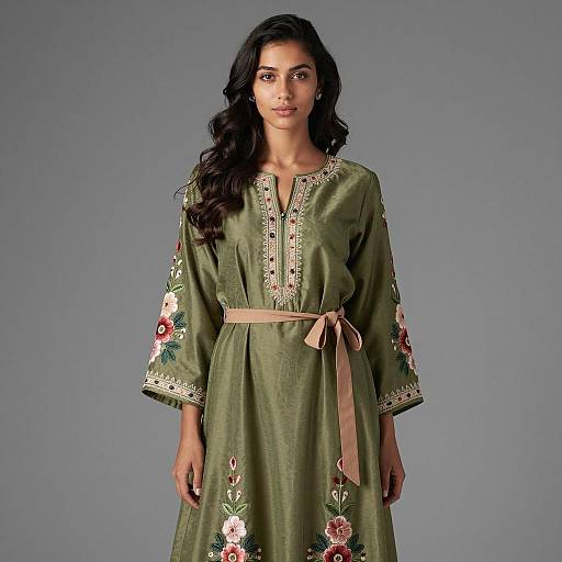 Elegant Young Woman in Ornate Kurti