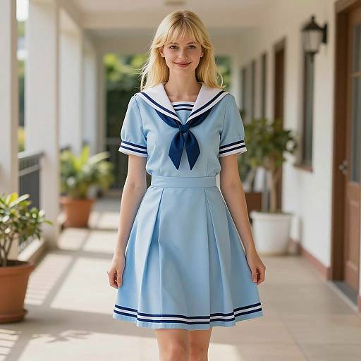 Blonde Siren in Sunlit Sailor Dress