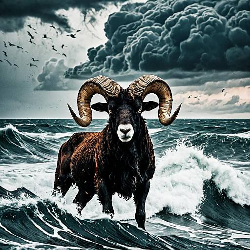 Fierce Ram in Stormy Ocean