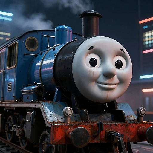 Hyperrealistic Cyberpunk Thomas the Tank Train
