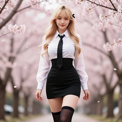 Photorealistic Young Woman in Sakura