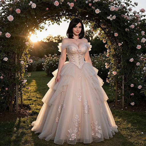 Elegant Woman in Floral Ball Gown
