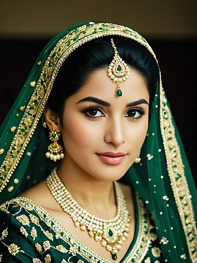 Walima Bride in Green and Gold Lehenga