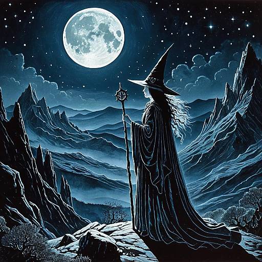 Celestial Witch Under Full Moon