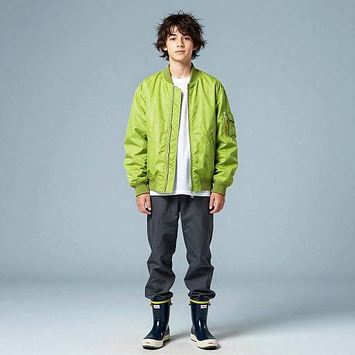 Playful Teen in Lime Green Bomber