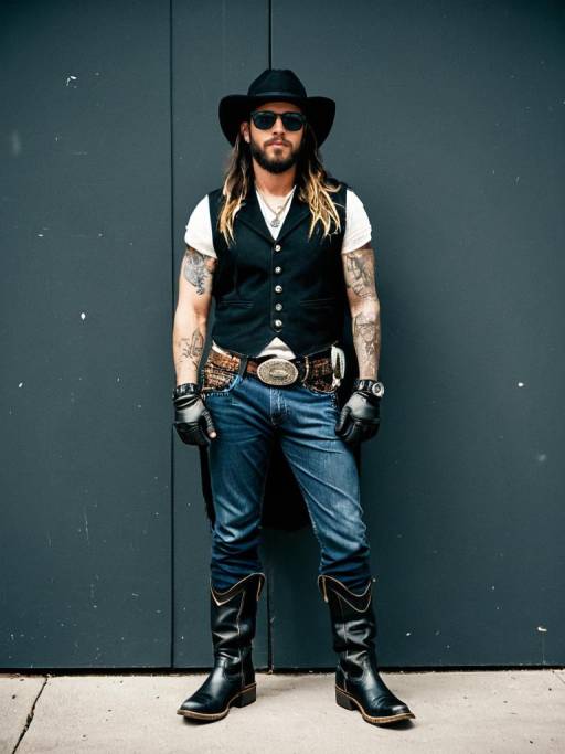 Stylish man in cowboy hat and boots