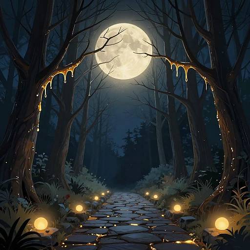 Mystical Forest Night Digital Illustration