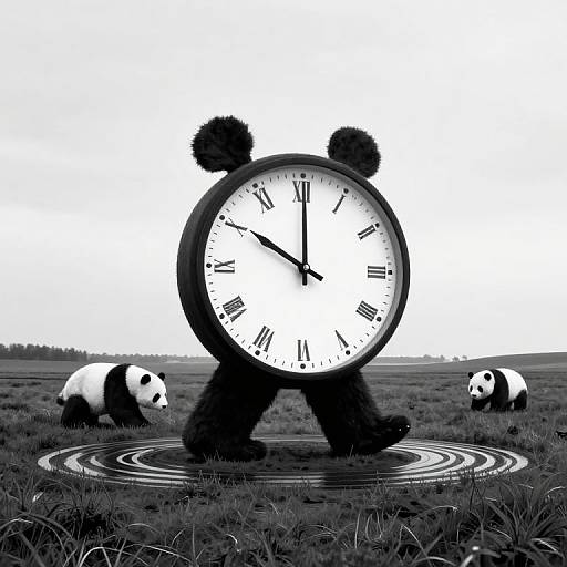 Panda Clock Marching Through Time