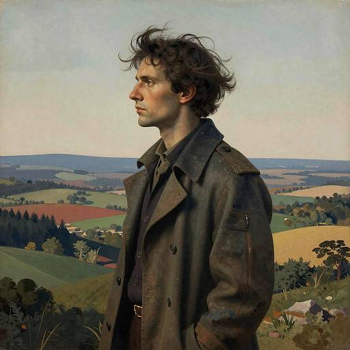 Magritte-Style Brooding Traveler Landscape Collage