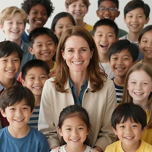 Joyful Diversity: Smiling Woman and Children