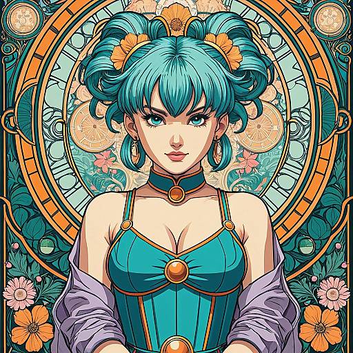 Bulma in Art Nouveau Cityscape