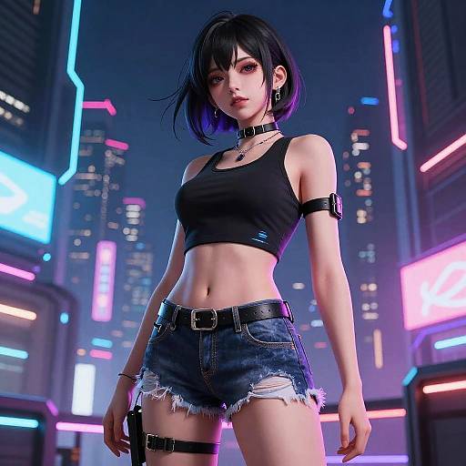 Cyberpunk Anime Girl in Neon City