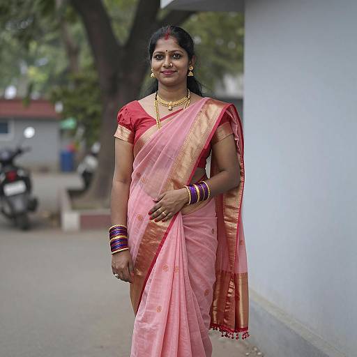 Indian Woman in Pink Saree Outdoors