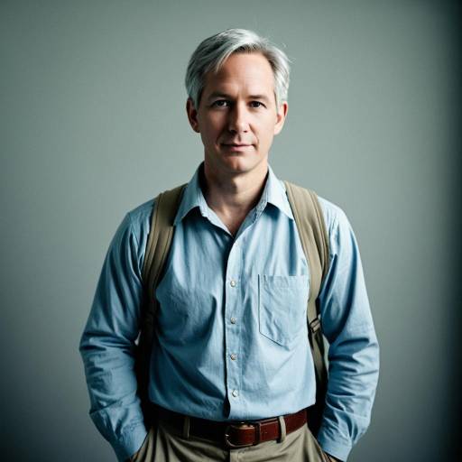 Man in Casual Shirt and Backpack