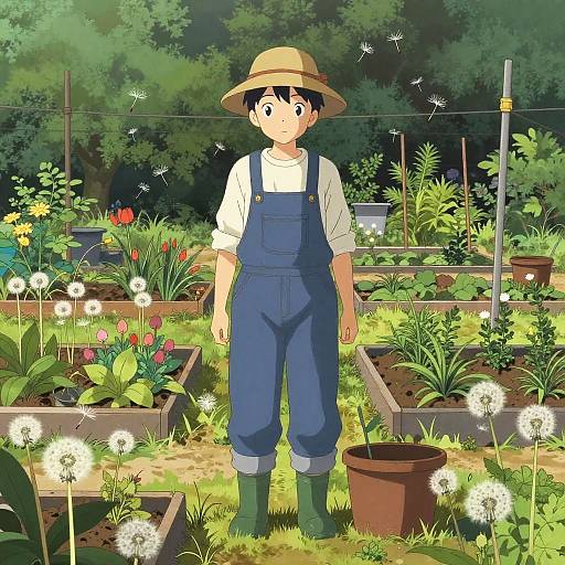 Quiet Gardener in Blooming Garden