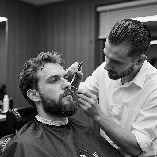 Barber Waxing Client's Nose Black and White