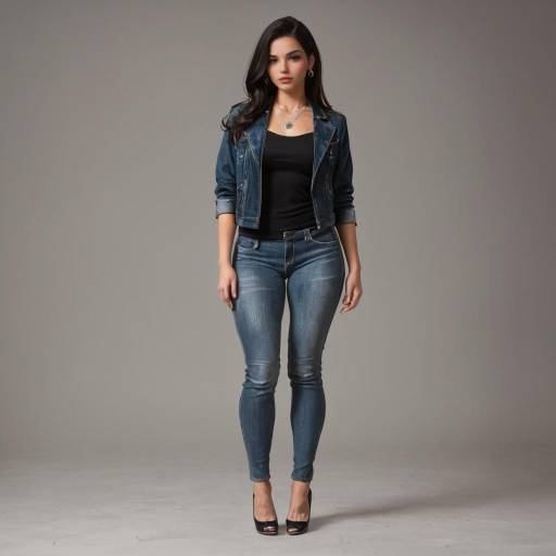 Thoughtful Curvy Woman in Denim Outfit Thoughtful Curvy Woman in Denim Outfit