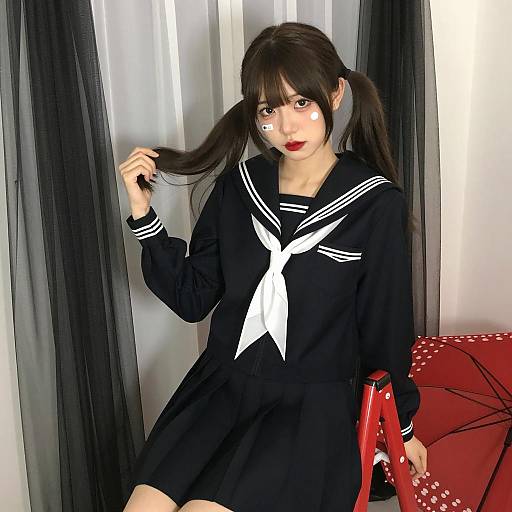 Pale Asian Girl in Sailor Uniform