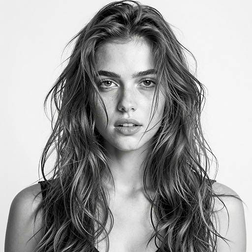 Black and White Portrait of Woman with Wavy Hair