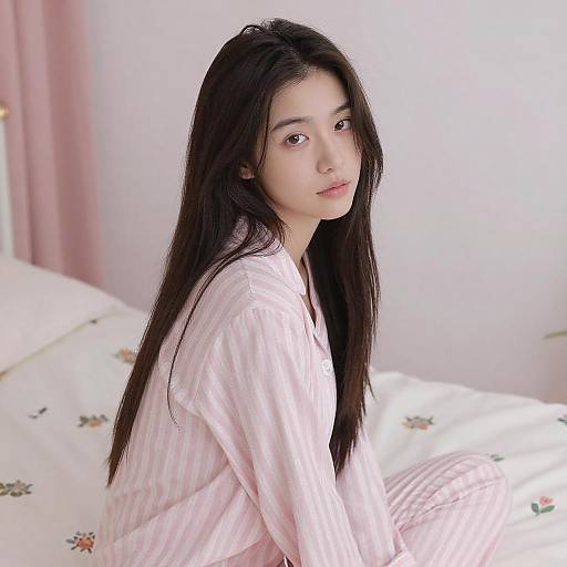 Young Woman in Pink Pajamas