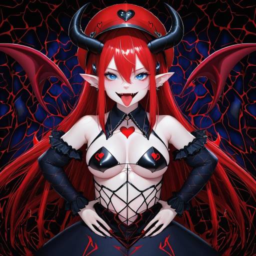 Anime Devil Girl with Red Hair and Horns