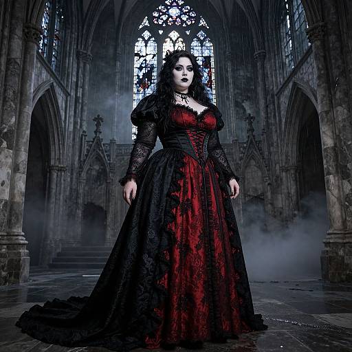 Gothic Plus-Size Woman in Cathedral