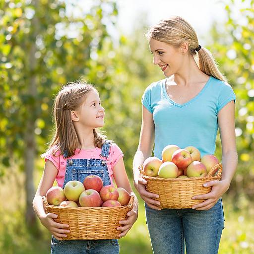 Girl and Woman Carrying Apple Basket