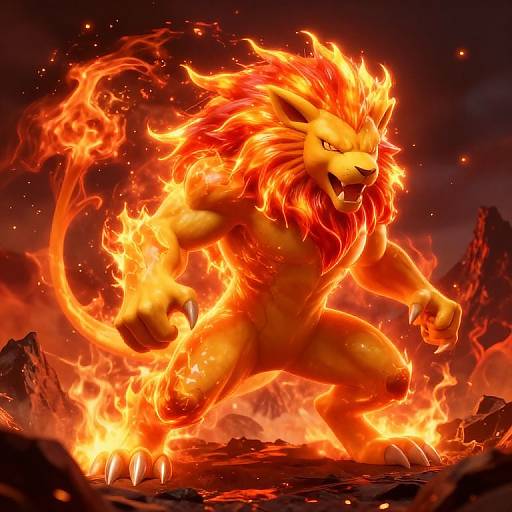 Fiery Lion Pokemon in Volcanic Realm