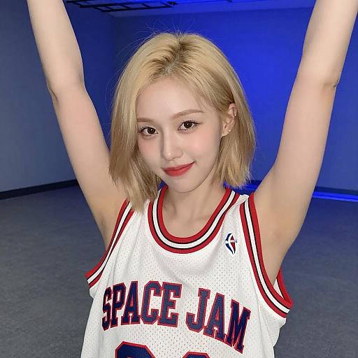 Young Woman in Space Jam Jersey