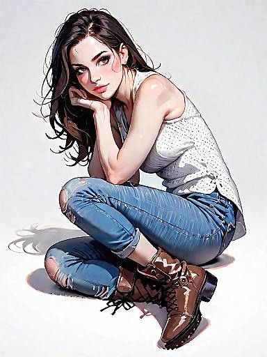 Stylish Woman in Casual Outfit Sitting