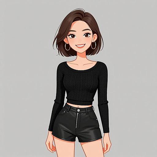 Smiling Woman in Edgy Casual Outfit
