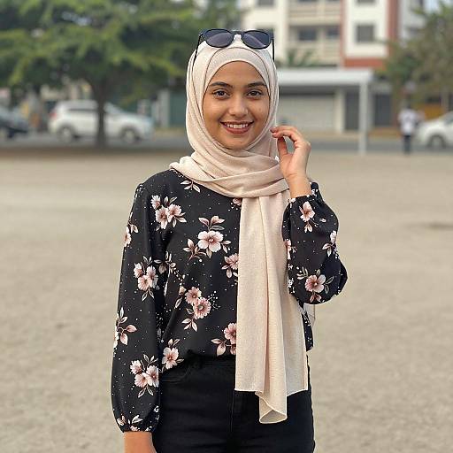 Smiling Young Woman in Beige Hijab