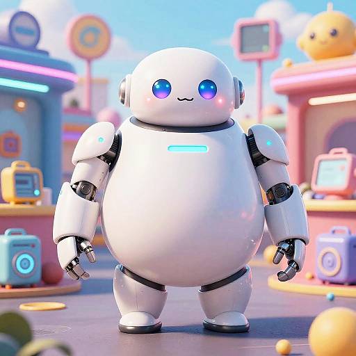 Comical Fat AI Android in Sci-Fi Market