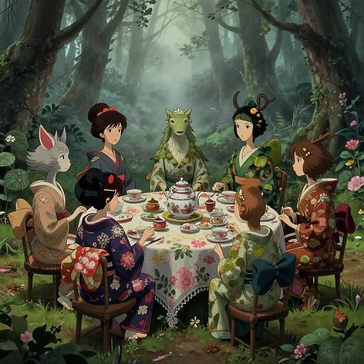 Surreal Tea Party in Magical Forest