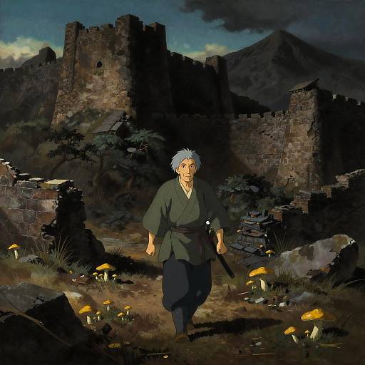 Samurai in a Surreal Mountain Valley