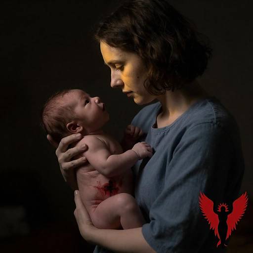 Shadowed Newborn Embrace with Lucifer Logo