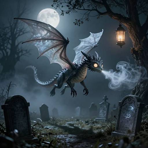 Ethereal Dragon Over Misty Graveyard