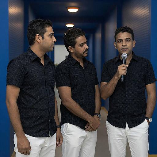 Polka-Dot Trio in Blue Corridor