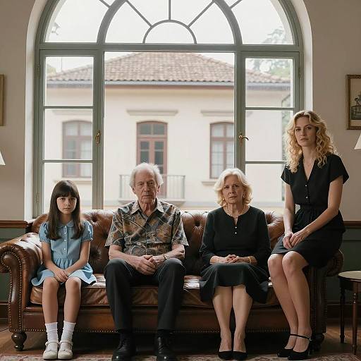 Family Gathering on a Leather Couch
