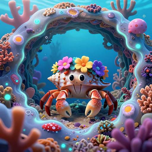 Whimsical Hermit Crab in Coral Labyrinth