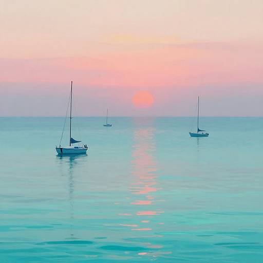 Serene Seascape at Dawn with Sailboats